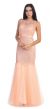 Lace Bodice Mermaid Mesh Skirt Long Formal Prom Dress in Peach